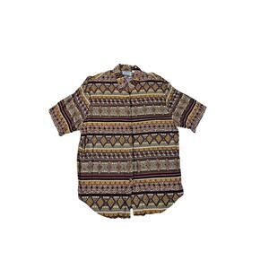 Separate Issue Shirt Brown Beige Geometric Tribal Rayon Top Womens Size L 1980s